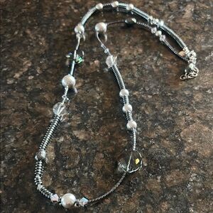 Emily Ray Silver and Gray Necklace with Intricate Beadwork Sterling 925